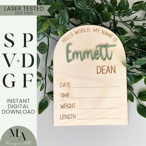 Archivo SVG de corte láser con el nombre del bebé, anuncio de nacimiento, decoración de guardería, idea de regalo personal para baby shower.