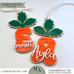 Etiqueta de nome de cenoura de cesta de Páscoa personalizada Arquivo de corte SVG pronto para laser Padrão para iniciantes Etiqueta de nome personalizada de cenoura de Páscoa Letras para crianças de Páscoa