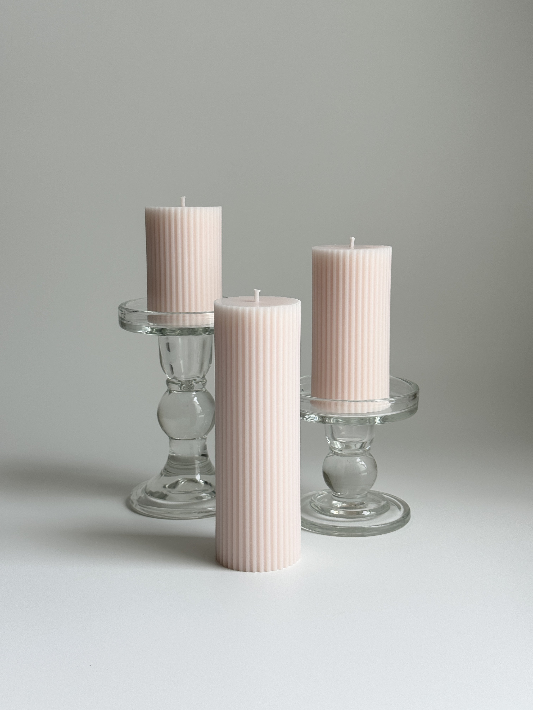 Ribbed Pillar Candle / Set of 3 / Decor Candle - Etsy