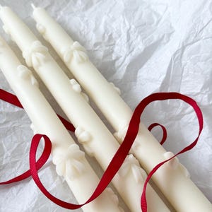 Handmade Bow Taper Candles - Soy Beeswax Blend, Set of 3