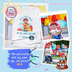 Personalized Firefighter Birthday Design - Digital PNG File - Custom Photo, Name & Age - Perfect for T-Shirts Cameo, cricut, DTF IMPRIMIBLE.