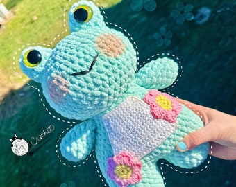 Crochet Pattern - Floral Frog - Instant Download PDF Pattern