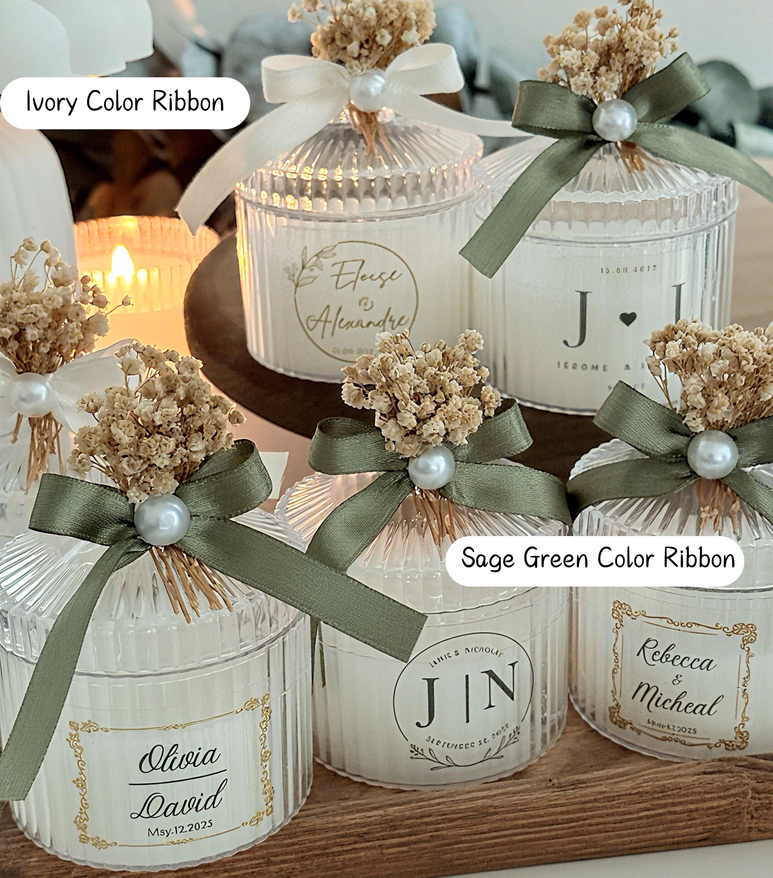 Personalized Wedding Candle Favors – Dried Flower Mica Jar Candles With ...