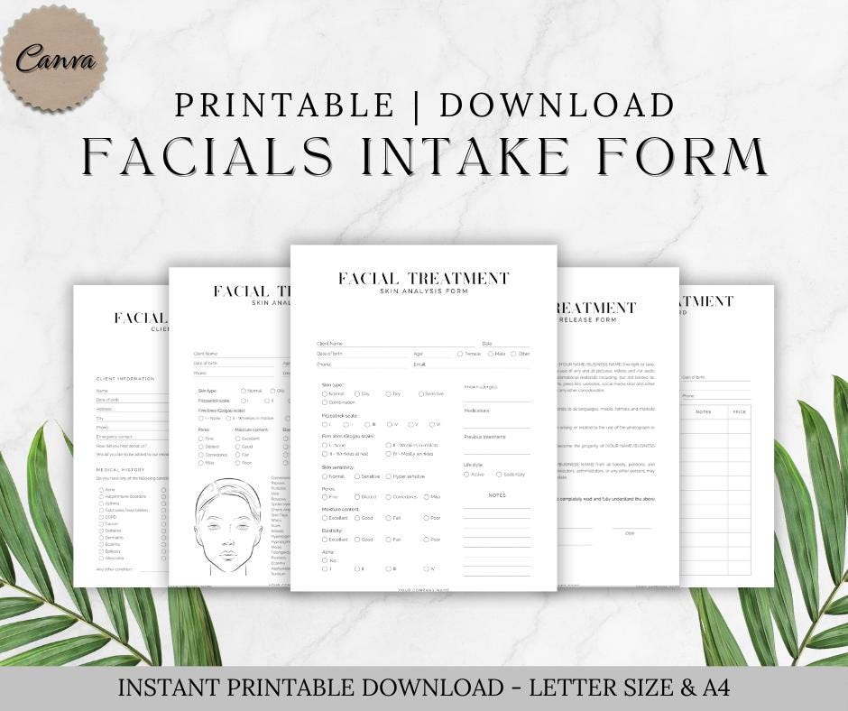 Facial Client Form Skincare Client Intake Form | Esthetician Consent Form | Facial ...