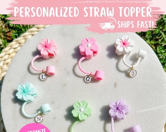 Floral Straw Charm Personalized Cover for Drinkware Accessory with Letter Custom Charm Tumbler Straw Topper for Kids Party Favor Gift