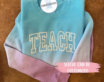 Teacher Embroidered TEACH Varsity Letter Sweatshirt Corded Pullover Gift for Teacher Appreciation Personalized Student Teacher Gift for Grad
