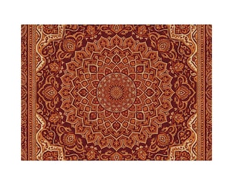 Tapete Mandala Medallion | Padrão Persa, Tapete Boho Vermelho e Laranja
