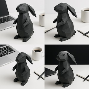 3D Papercraft Bunny – Low Poly Rabbit Paper Sculpture – DIY Geometric Animal Decor for Desk or Office