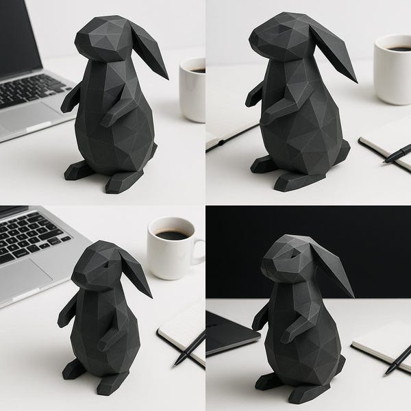 3Dペーパークラフトバニー：ローポリ幾何学模様の動物デコレーション（DIY PDF）