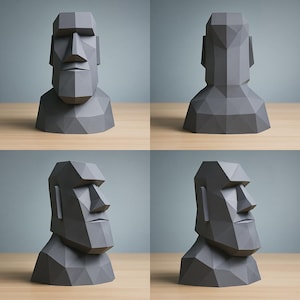 Moai Statue 3D Papercraft Template – Low Poly Easter Island Head DIY Paper Sculpture PDF
