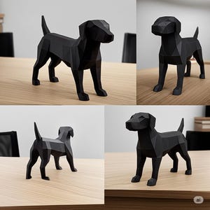 DIY 3D Papercraft Kit - Geometric Black Dog Sculpture (Low Poly Dog Model)