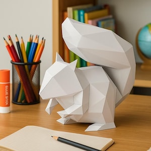 Lågpolypappersekorre • 3D geometrisk pappersskulptur