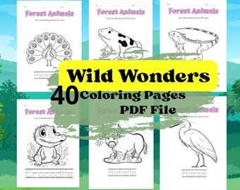 Natur Malbuch: 40 Tierseiten, Wald, Safari, Ozean (Digitaler Download)