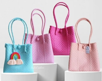 Handgeweven draagtas van gerecycled plastic: Mexicaanse pastelkleurige tas