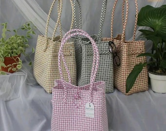 Handmade Woven Boho Tote: Recycled Plastic Market & Beach Bag Medium