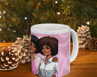 Sisterhood Love Mug: Brown Girls Love Pink Ceramic Mug 11oz