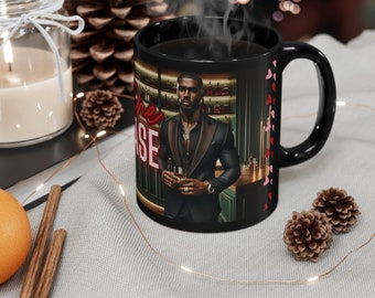 Valentine Me Please~THE RODERICK MUG, Valentine's Day Treat by Divinely Sown, An 11oz Black Mug With Class & Style