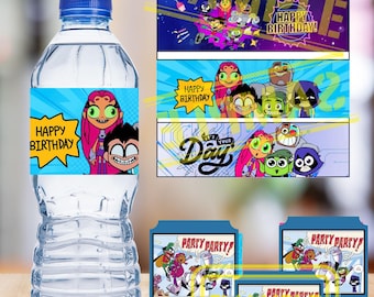 Teen Titans Go! Water Bottle Labels Template - Printable Teen Titans Go! Theme Birthday Party Decorations - Wrappers - INSTANT DOWNLOAD