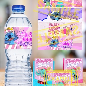 Stitch Water Bottle Labels Template - Stitch Theme Birthday Party Decorations - Wrappers - INSTANT DOWNLOAD