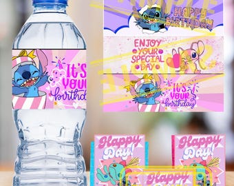 Stitch Water Bottle Labels Template - Stitch Theme Birthday Party Decorations - Wrappers - INSTANT DOWNLOAD