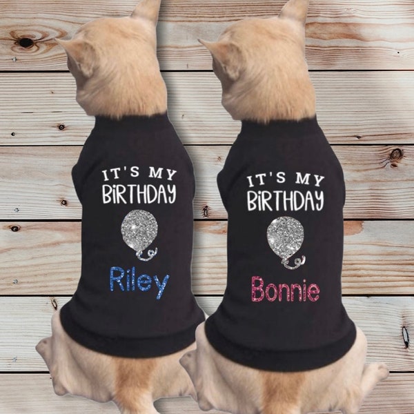 Personalised Dog Birthday T-Shirt Outfit Pink Blue Glitter Named Top Tee