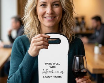 Pairs Well with Hallmark Movies & Cozy Nights Wine Tote | Wine Bottle Carrier, Hallmark Movies,Cozy Nights,Hallmark Fan, Hallmark Lover Gift