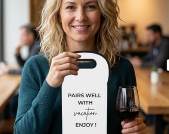 Pairs Well With Vacation Enjoy Wine Tote Bag | Neoprene Bottle Carrier, Vacation Gift, Vacation Party