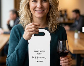 Pairs Well With Bad Decisions Wine Tote | Funny Wine Bag, Cheers Quote Wine Lovers Gift.