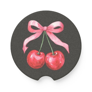 Car Coaster, Cherry Design, Coquette Bow, Auto Cup Holder, Cupholder, Vehicle Accessories,Coquette Bow Cherries,Cherry Bomb,