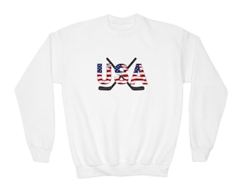 Youth USA Flag Hockey Sweatshirt, Patriotic Hockey Fan Apparel