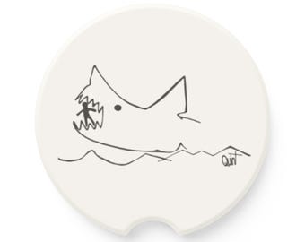 Jaws car coaster, Minimal Shark Line Art Car Coaster | Soapstone Car Coaster, Jaws Chalkboard Drawing ,Shark Line Drawing