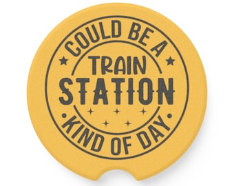 Funny Car Coaster: 'Train Station Kind of Day' Soapstone Cup Holder