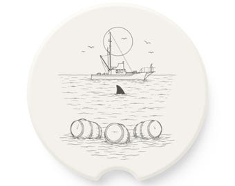 JAWS Barrels car coaster | Soapstone Car Coaster, Jaws coaster, Shark Coaster, Movie Coaster, Barrel scene
