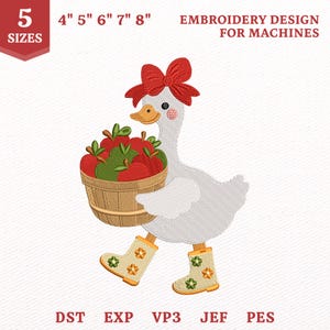 Stickdatei „Herbstliche Apfelgans“, Design „Kokette Herbstgans“ (Sofort-Download)
