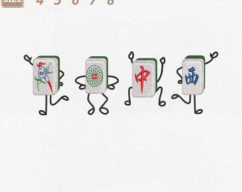 File per ricamo a macchina con domino e danza Mahjong, Mahjong Social Club (Download immediato)