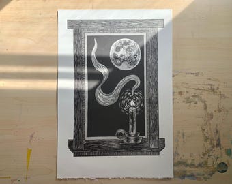 The Moon | Linoleum Relief