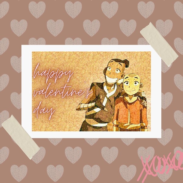 Sokka and Aang's Bromance- Valentine's Day, ATLA Impressionist Digital Art: Printable, Digital Download, PDF, 4x6 and 5x7