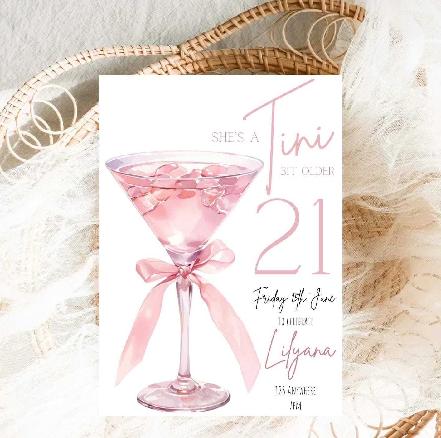 21st Pink Martini Geburtstagsparty Einladung Vorlage
