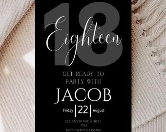 Eighteen Black Geburtstagseinladung Vorlage
