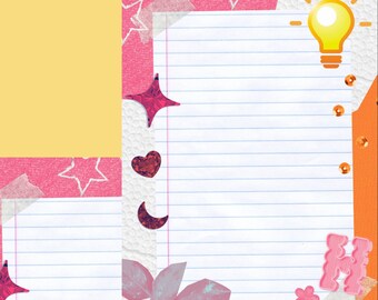 Notitiepagina Afdrukbare gevoerde schattige notitiesjabloon Notitie maken van schrijfpapier Notities Planner Invoegen A4/A5/Letter/Half Size Instant Download PDF