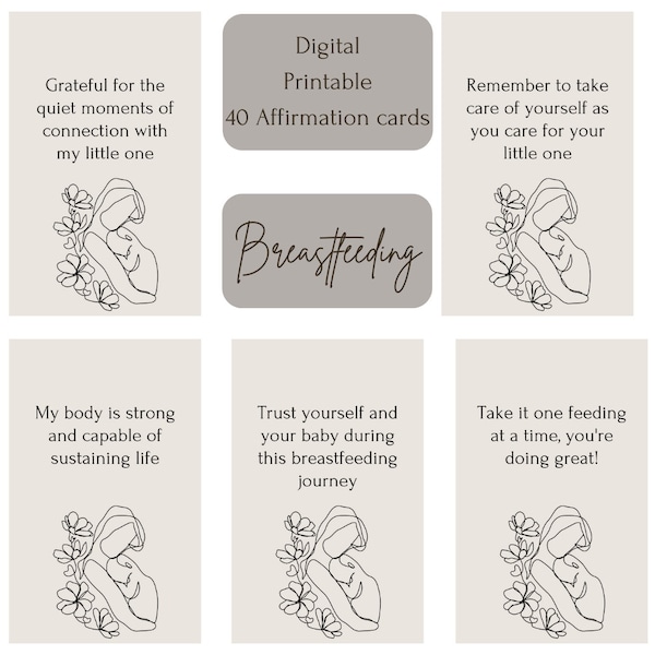 Digital and Printable Breastfeeding Affirmation Cards **40 cards**