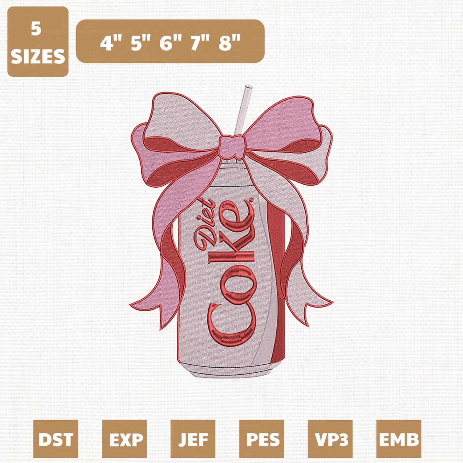 Diet Coke Bow Embroidery Design, Drink Lovers Machine File (instant ...