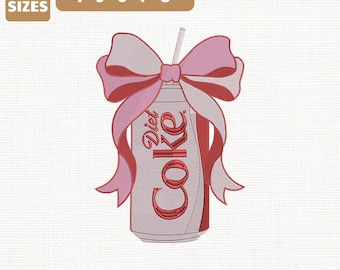 Diet Coke Bow Embroidery Design, Drink Lovers Machine File (Instant Download)