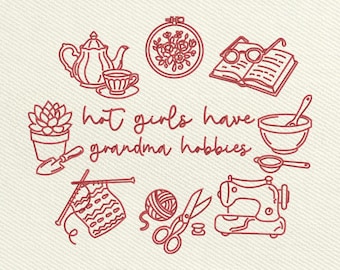 Grandma Hobbies Stickdatei, Nähwerkzeug Design (Instant Download)
