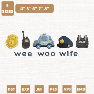 Wee Woo Wife maskinbroderifil, polisikondesign (direkt nedladdning)