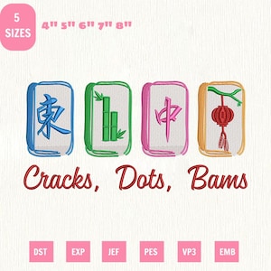 Cracks Dots Bams Mahjong Machine Embroidery File, Mahjong Lovers Design (Instant Download)