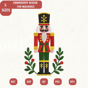 Stickdatei für einen Nussknacker-Weihnachtskranz, Frohe Weihnachten-Design (Sofort-Download)