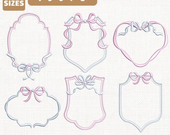 Bundle 6 Wreath Crest Frame Bow Floral Machine Embroidery File (Instant Download)