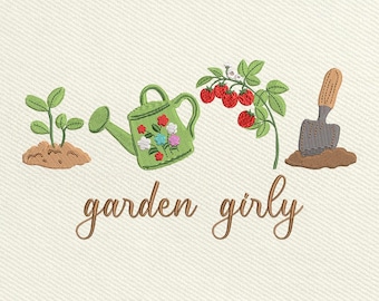 Garten Girly Stickdatei, Gartenliebhaber Design (Instant Download)