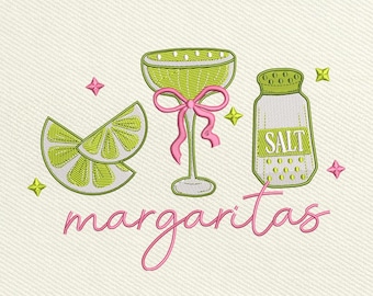 Archivo de bordado a máquina de margaritas con sal de lima, diseño para amantes de las margaritas (descarga instantánea)